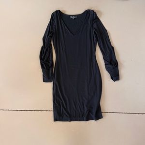 V neck black dress with arm cutouts